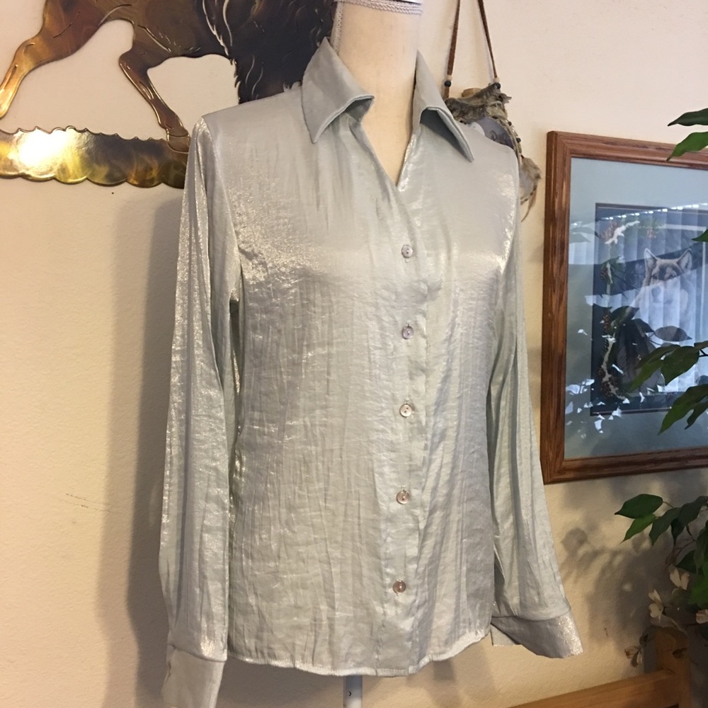 Time Out silver collared button front shirt S